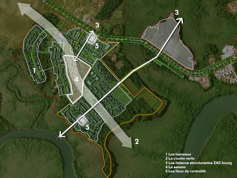 Montsinery Maitrise d'oeuvre urbaine_ajustement du plan masse, parti d'aménagement